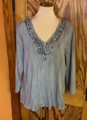 Vtg 90s Beaded tie dye Nature Art long sleeve top thumbnail 6