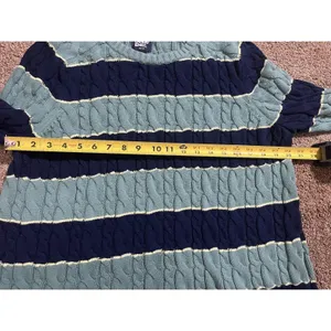 Lands End Sweater Women's Large Navy Drifter Cable Knit Stripe Nautical‎ Preppy thumbnail 6
