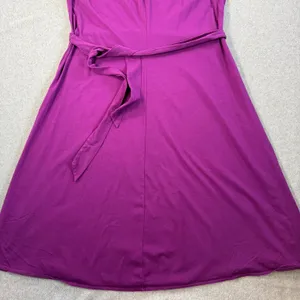 Lands' End Women's XL 18 Purple Sleeveless Keyhole Tie Belt A-Line Midi Dress thumbnail 3