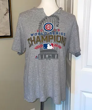 Majestic Gray Cut 2016 Chicago Cubs World Champion Short Sleeve T Shirt thumbnail 1