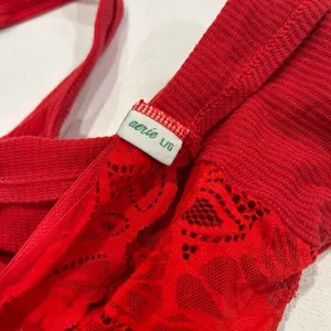 Aerie Lace Bralette Large Red Floral Lace V Neck Soft Stretch thumbnail 3