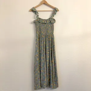 Natural Life Megan Dress M Smocked Ruffle Ditsy Floral Cottagecore Slit Green thumbnail 7