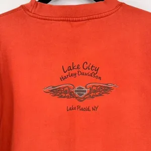 Vintage‎ Y2K Harley Davidson Women’s Orange Sweatshirt Large 3D Raised Spell Out thumbnail 4