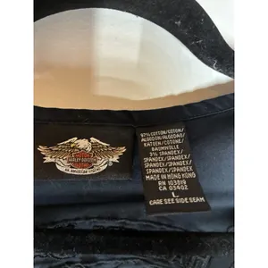 Harley-Davidson Top Womens L Black Hook Eye Corset Graphic Back Biker Sexy thumbnail 2