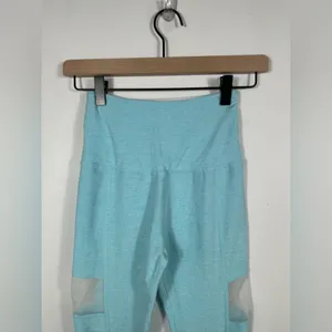 Beyond Yoga Leggings Small‎ Aqua Blue Mesh Panel High Rise Yoga Pants thumbnail 4