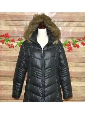 Gallery New York Womens L Long Maxi Puffer Coat Black Faux Fur Hood Quilted thumbnail 3