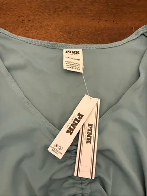 Victoria’s Secret PINK Relay Ruched Long Sleeve Top Small Niagara Falls Teal New thumbnail 2