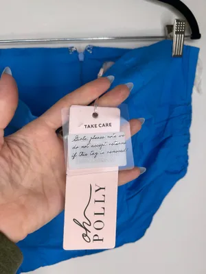 NWT Oh Polly strapless ruched corset top in blue size 6 thumbnail 2