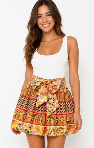 Dress Forum‎ Los Angeles Tropical Floral Mini Skirt Yellow Orange Small FT10756 thumbnail 1