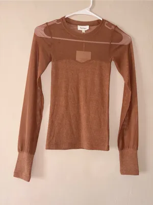 NWT Bohme mesh brown long sleeve top XS thumbnail 1