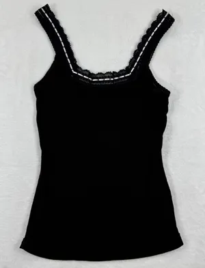 Intimately Free People Black Ribbed Lace Trim Cami Tank Top FP128787CY NWT Small thumbnail 1
