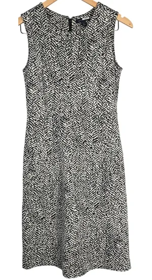 Lands End Sleeveless‎ Ponte Pencil Dress Black White Patterned Career Casual 2 thumbnail 1