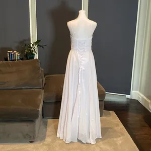 Women’s Elegant White Chiffon Full Length Dress CorsetBack Leg Slit Size 2 *READ thumbnail 5