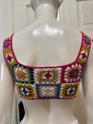 Farm Rio Anthropologie Crochet Cropped Granny Square Pullover Top Shirt XS thumbnail 8