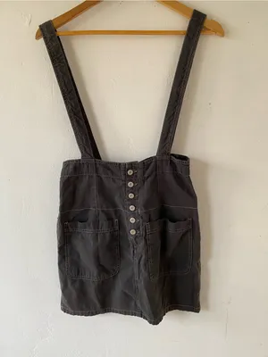 Free People cotton Charcoal Button-Front Pinafore Mini Skirt thumbnail 4