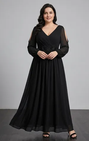 Ever Pretty Black Chiffon V-Neck Maxi Dress with Beaded Waistsize 16 thumbnail 1