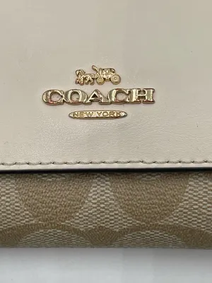 Coach Slim Trifold Wallet In Signature Canvas EUC Logo Designer thumbnail 2