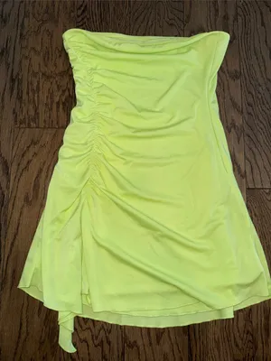 Oh Polly Strapless Ruched Neon Yellow Mini Dress thumbnail 1