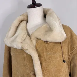 Vintage Tan Suede Leather Shearling Lined Jacket Sz M thumbnail 2