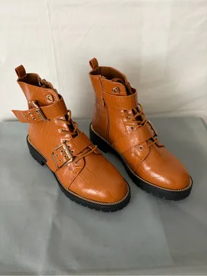 ASOS Design Brown Croc Embossed Combat Ankle Boots Buckle women’s size 7(B219) thumbnail 2