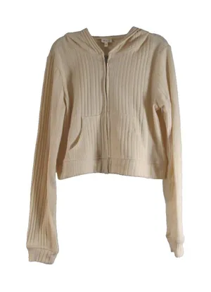 Self Esteem Juniors Brushed Ribbed Full‑Zip Crop Hoodie NWT Large Cream Knit thumbnail 1