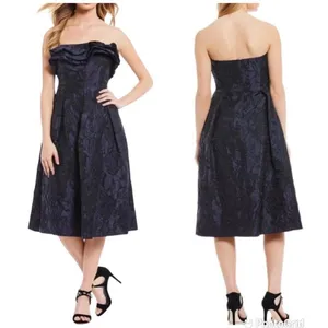 ANTONIO‎ MELANI Strapless Cocktail Dress Size 4 Navy Blue Midi Embroidered New thumbnail 3