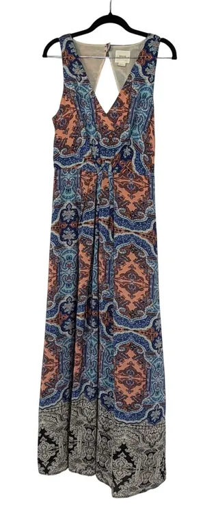 Maeve‎ Anthropologie 100% Silk Paisley Maxi Dress Blue Orange Size 6 Sleeveless thumbnail 1