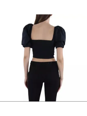 Abercrombie & Fitch Square Neck Ruched‎ Puff Sleeve Top Black Size Small NWT thumbnail 2