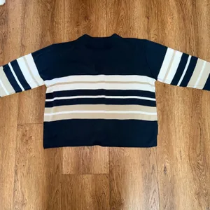 VTG Jaclyn Smith Navy Blue Striped Button Front Cardigan & Top Sweater Womens M thumbnail 7