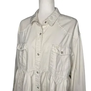 We The Free by‎ Free People "Dylan" Peplum Cotton Denim Shacket – Women's Large thumbnail 3