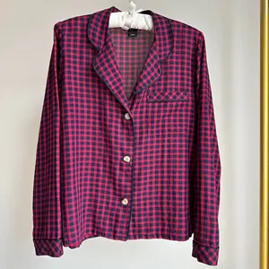 Madewell red gingham pajama top check long sleeve top size small thumbnail 2