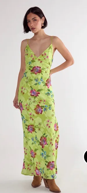 Nasty Gal Lime Floral Slip Maxi Dress thumbnail 1