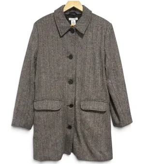 Isaac Mizrahi Live Womens XL Herringbone Wool Coat preppy academia professional thumbnail 1
