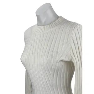 Hollister White Rib Knit Long Sleeve Mock Neck Ribbed Knit Mini A Line Dress S thumbnail 2