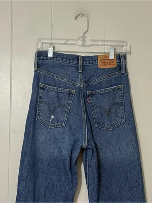 Levi’s Ribcage Straight Ankle Jeans 26 High Rise Distressed Blue Denim thumbnail 6