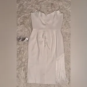 NWOT Dress the Population Rory fringe MIDI white Dress sz L thumbnail 5