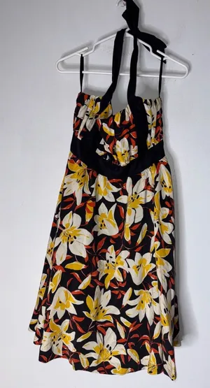 Moulinette Soeurs* Black & Yellow Small Silk Floral‎ Print Halter Neck A-Line 8 thumbnail 1