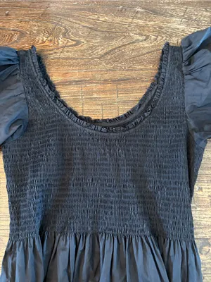 Hill House Home The Nap Dress Womens Large Black Excellent Athena Puff Sleeve thumbnail 4