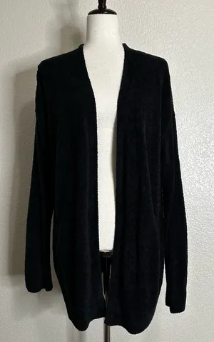 Barefoot Dreams Cozychic Lite Black Open Front Soft Sweater Cardigan, Sz Large thumbnail 1