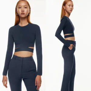 NWT Aritzia Ten by Babaton Retrospect Sweater Strip Cut Out Cropped Top Sz M 💛🎀 thumbnail 3