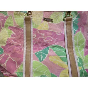 Vintage Lilly Pulitzer Giraffe Print Canvas Tote Bag Pink Zip Top Travel READ thumbnail 7
