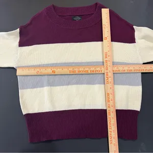 NWT Lucky Brand Burgundy cream gray Striped Sweater thumbnail 6