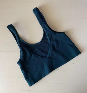 Out From Under Urban Outfitters seamless ribbed navy forest green v neck croptop thumbnail 2