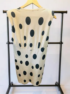 Zara Trafaluc beige sleeveless dress black polka dots and shoulder pads thumbnail 10