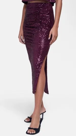 Wildfox sequin ruched side slit midi skirt purple thumbnail 1
