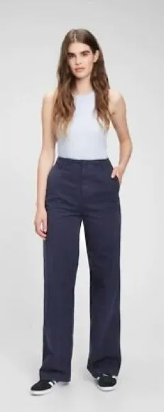 GAP Mid Rise Loose Wide Leg Khakis 100% Cotton PantsNavy Blue size 6‎ thumbnail 1