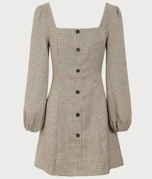 RIHOAS The Khaki Square Neck Plaid Button Mini Dress M 68 thumbnail 7