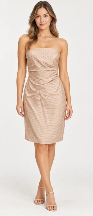 Kay Unger NWT Silk Strapless Ruched Blush Pinstripe Cocktail Dress Size 6 thumbnail 1
