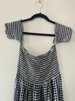 Forever 21 Black White Gingham Check Smocked Midi Dress Medium Western Fall thumbnail 2