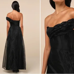 LULU's Chic Sexy Elegant Flowy Prom Wedding Sophisticated One Shoulder Maxi thumbnail 4